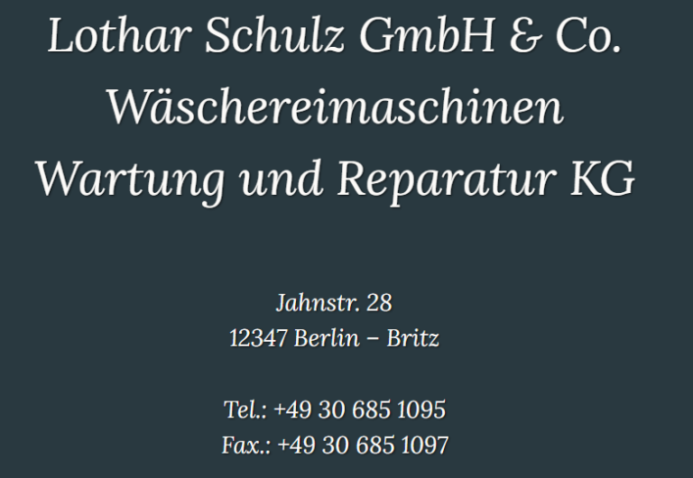 Lothar Schulz GmbH & Co. KG Logo und Kontaktdaten der Lothar Schulz GmbH & Co. Wäschereimaschinen in Berlin.